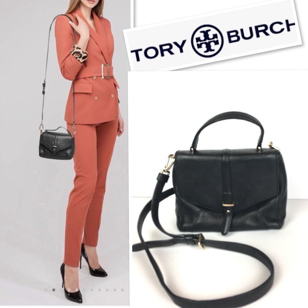 Tory Burch Mini High Quality Grain Leather Satchel Crossbody Bag In Black